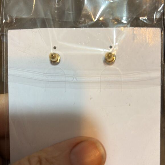 Gold & Rhinestone Stud Earrings, 1/2”, Vintage - Picture 7 of 8